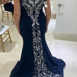 Navy Blue Maxi Dress with Silver Detailing